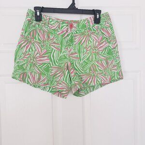 Lilly Pulitzer Callahan Tropical Print Cotton Shorts Green Pink White Size 4